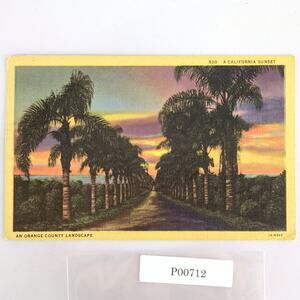 A California Sunset Orange County Landscape 1940s Linen Postcard CA PC 1952